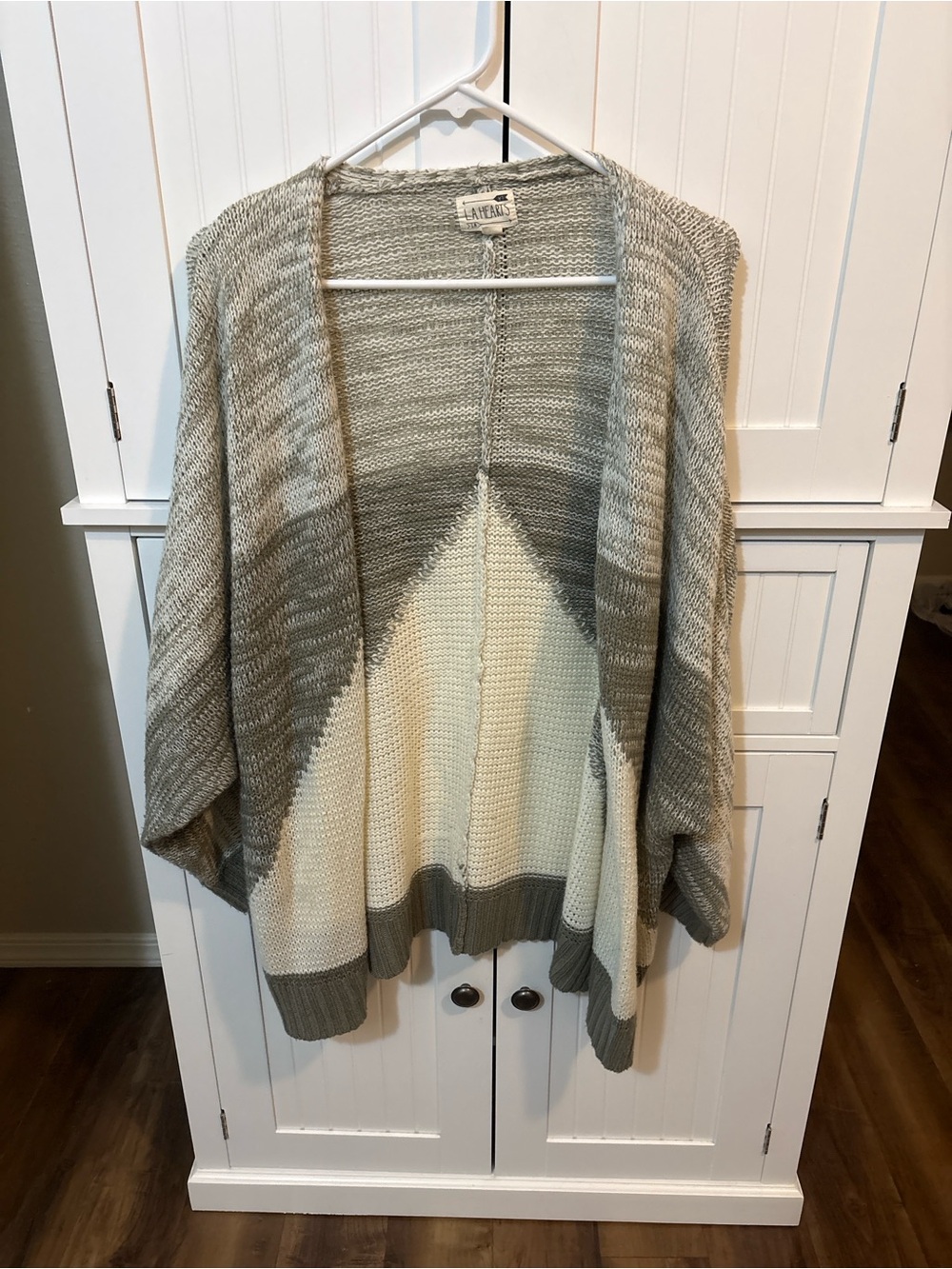 LA Hearts Gray Cream Oversized Colorblock Open Front Knit Cardigan One Size Boho